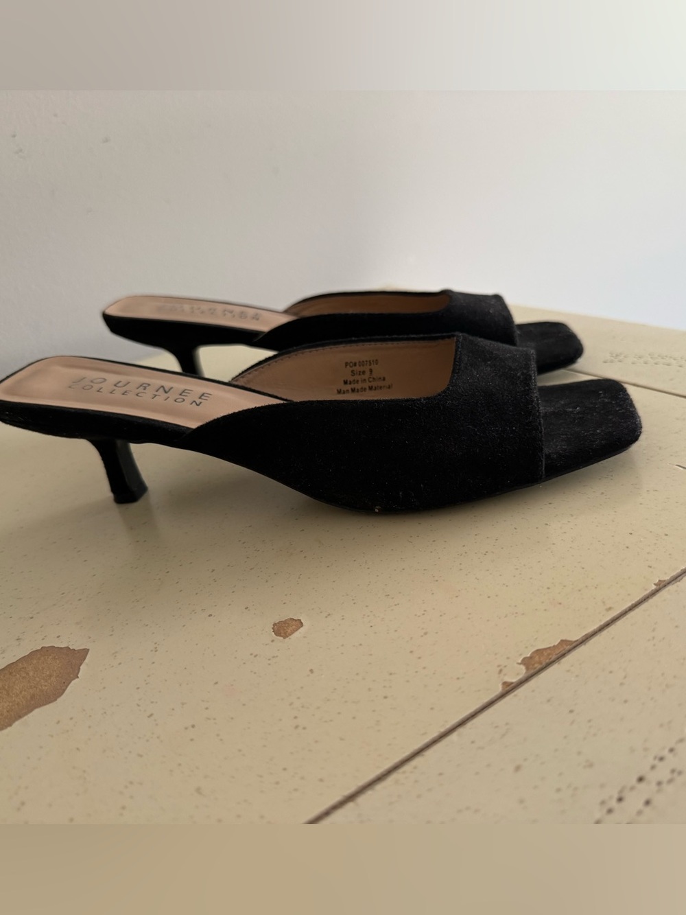 Journee Collection Black Open-Toe Kitten Heel Mules